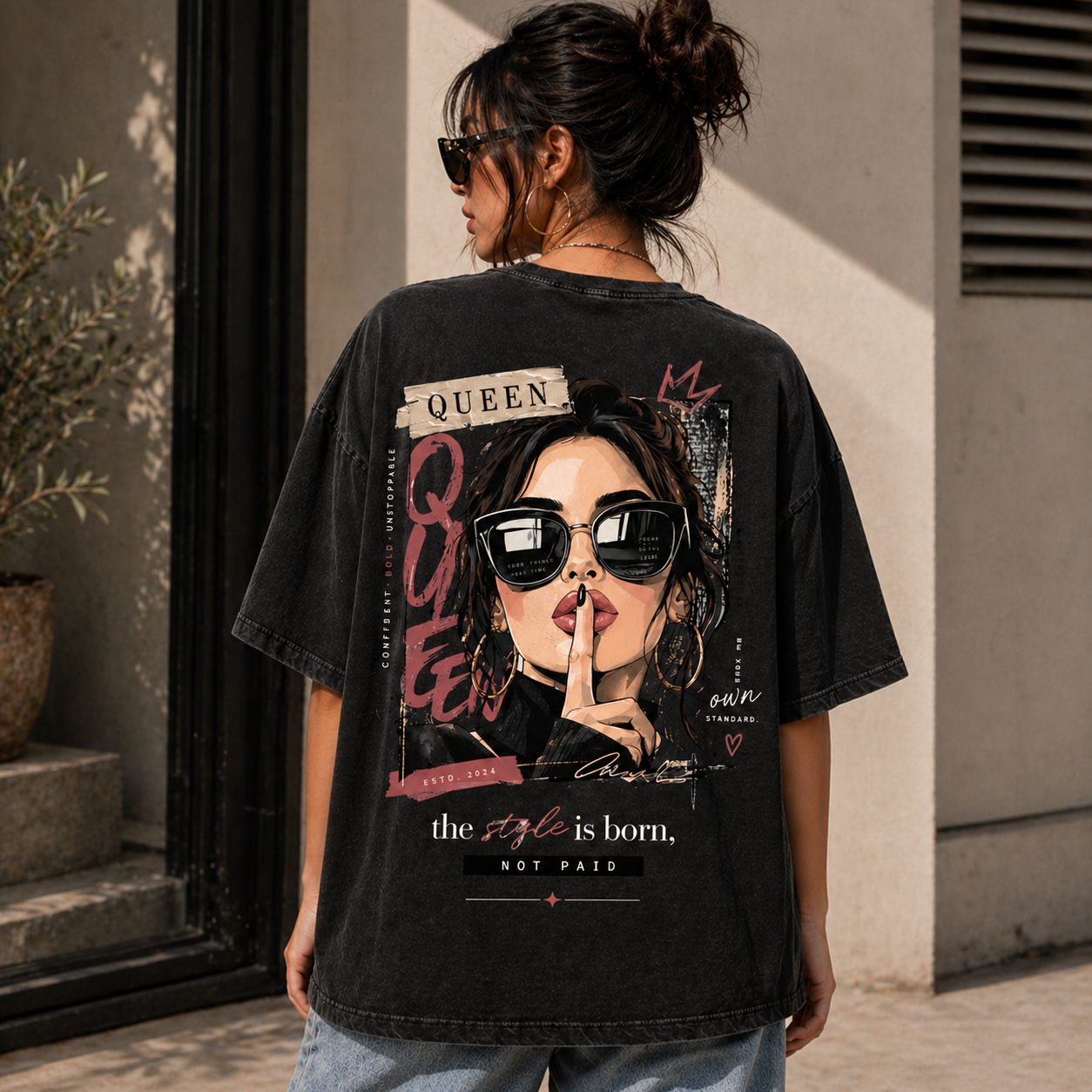 Women Oversized Black Graphic T-Shirt - Image 2